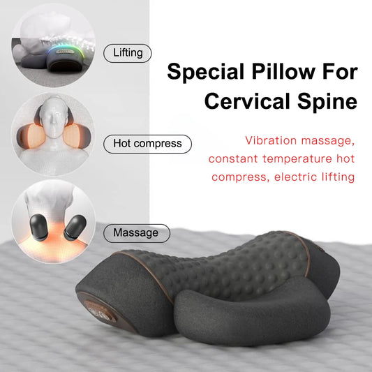 NeckEase Pro ® Electric Neck Massager Cervical Pillow Heating Vibration Massage Back Traction Relax Sleeping Memory Foam Pillow Spine Support