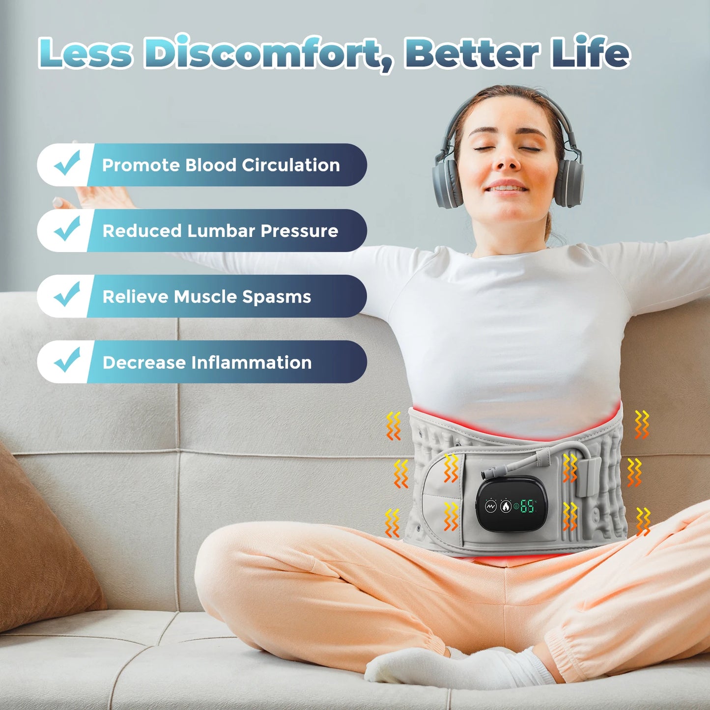 FlexiRelief Belt ®  Inflatable Waist Massager: Heated Vibration, Lumbar Support, and Blood Circulation